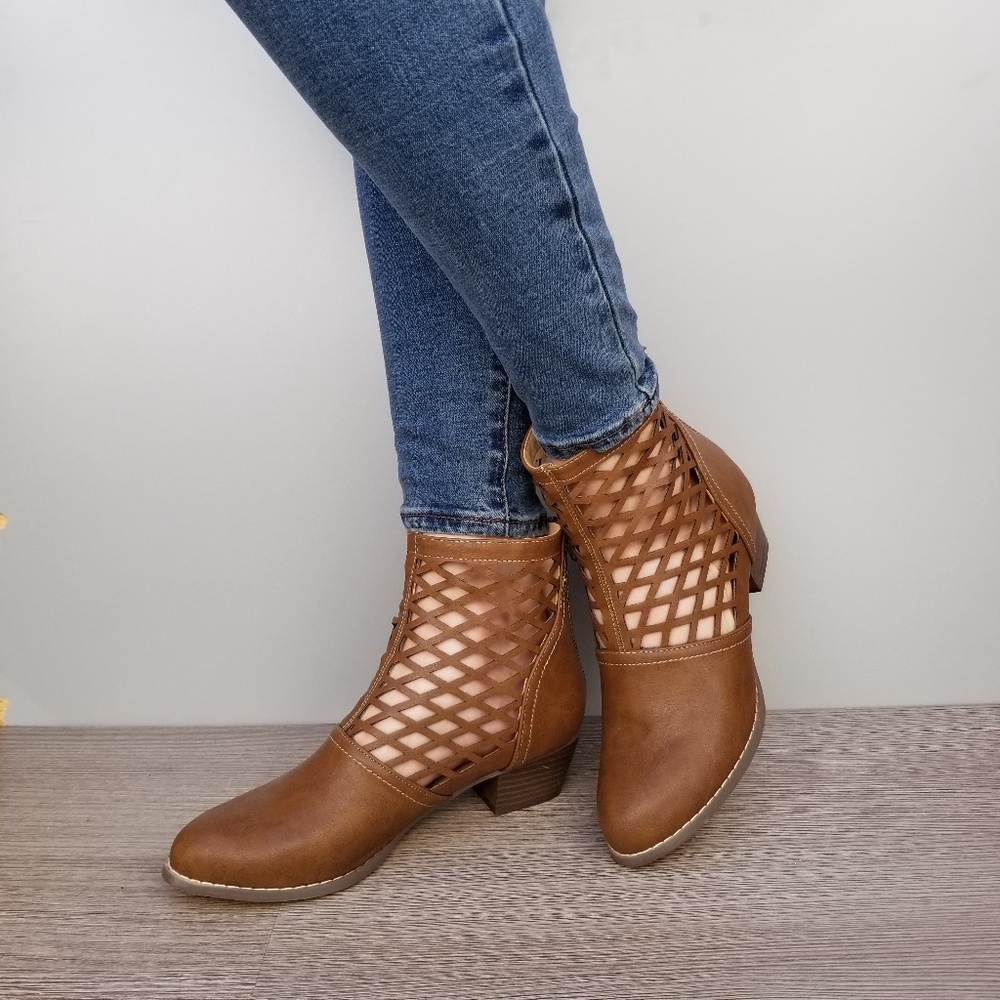 Brown Cut out Ankle Perforated Spring Boots - Picture 8 of 8